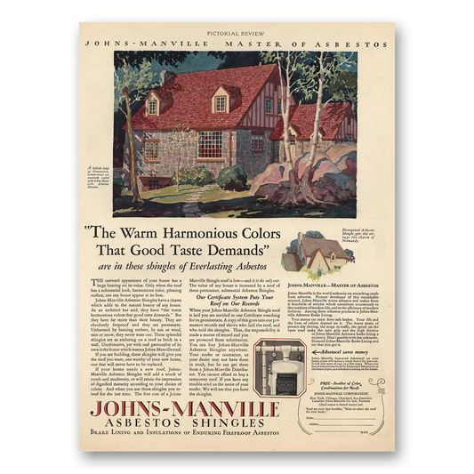 1928 Johns Manville Warm Harmonious Colors Vintage Magazine Print Ad