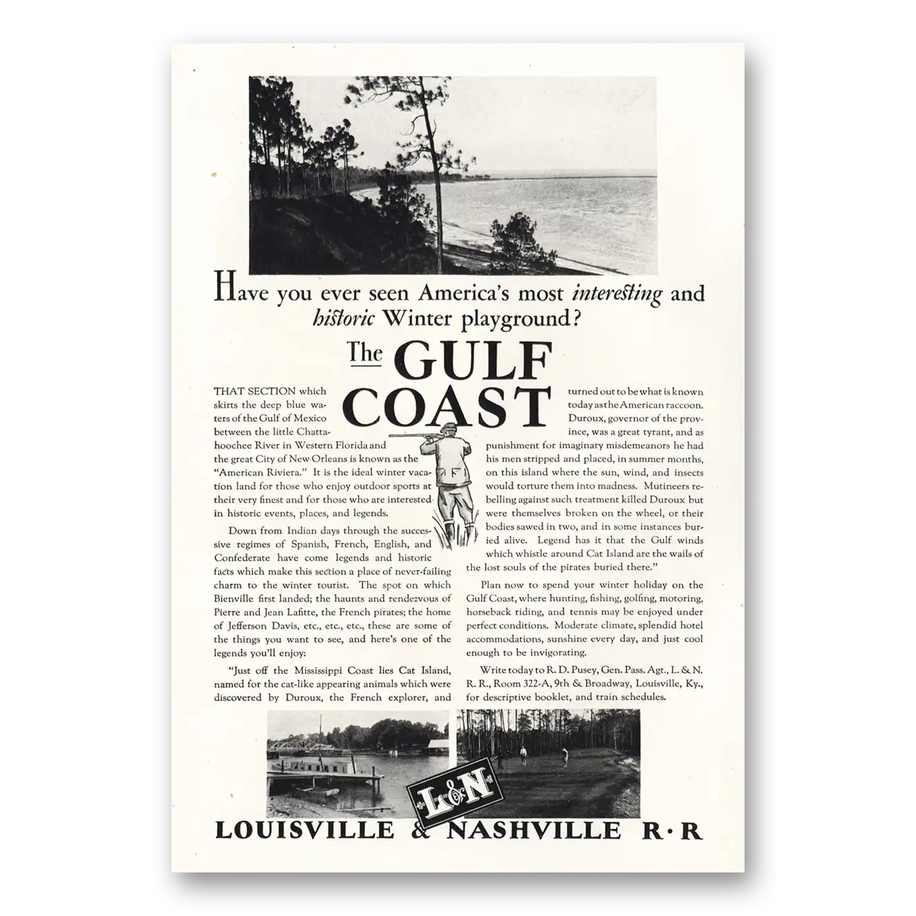 1928 Louisville & Nashville Railroad Historic Winter Playground Gulf Coast Vintage Magazine Print Ad