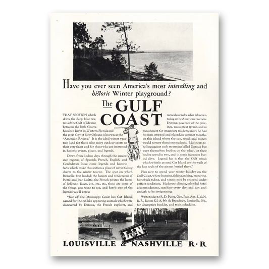 1928 Louisville & Nashville Railroad Historic Winter Playground Gulf Coast Vintage Magazine Print Ad