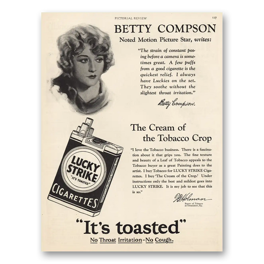 1928 Lucky Strike Cigarettes Betty Compson Motion Picture Star Vintage Magazine Print Ad