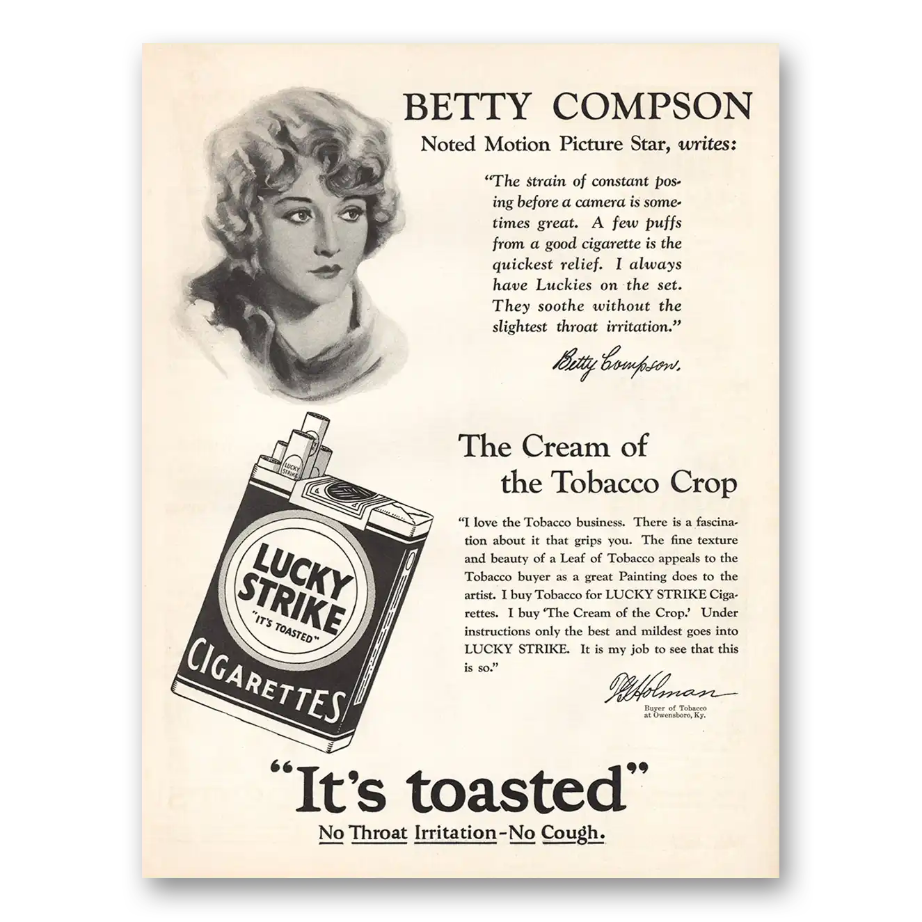 1928 Lucky Strike Cigarettes Betty Compson Vintage Magazine Print Ad