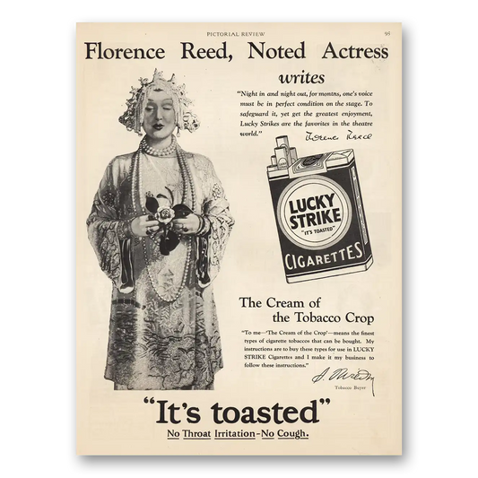 1928 Lucky Strike Cigarettes Florence Reed Noted Actress Vintage Magazine Print Ad