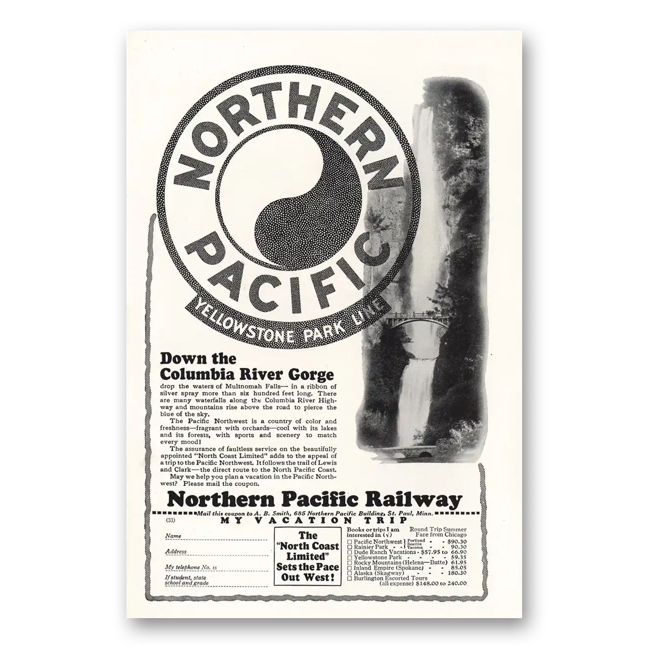 1928 Northern Pacific Railway Down Columbia River Gorge Vintage Magazine Print Ad