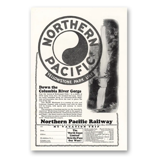 1928 Northern Pacific Railway Down Columbia River Gorge Vintage Magazine Print Ad