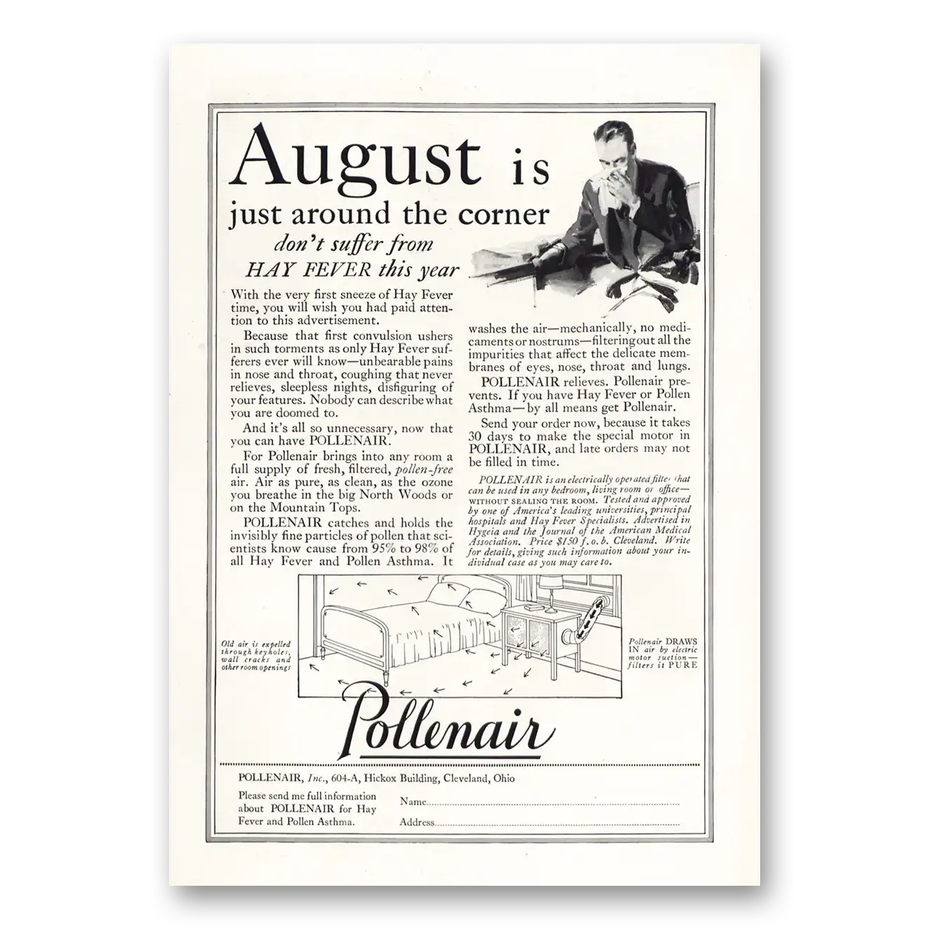 1928 Pollenair August Is Just Around the Corner Hay Fever Vintage Magazine Print Ad