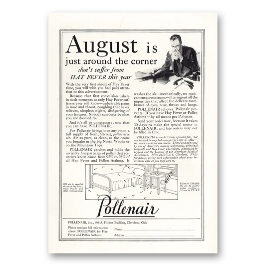 1928 Pollenair August Is Just Around the Corner Hay Fever Vintage Magazine Print Ad