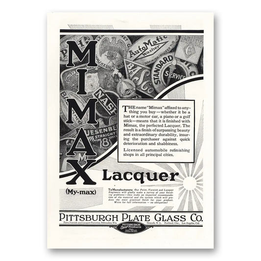 1928 PPG Pittsburgh Plate Glass Mimax Lacquer My max Vintage Magazine Print Ad