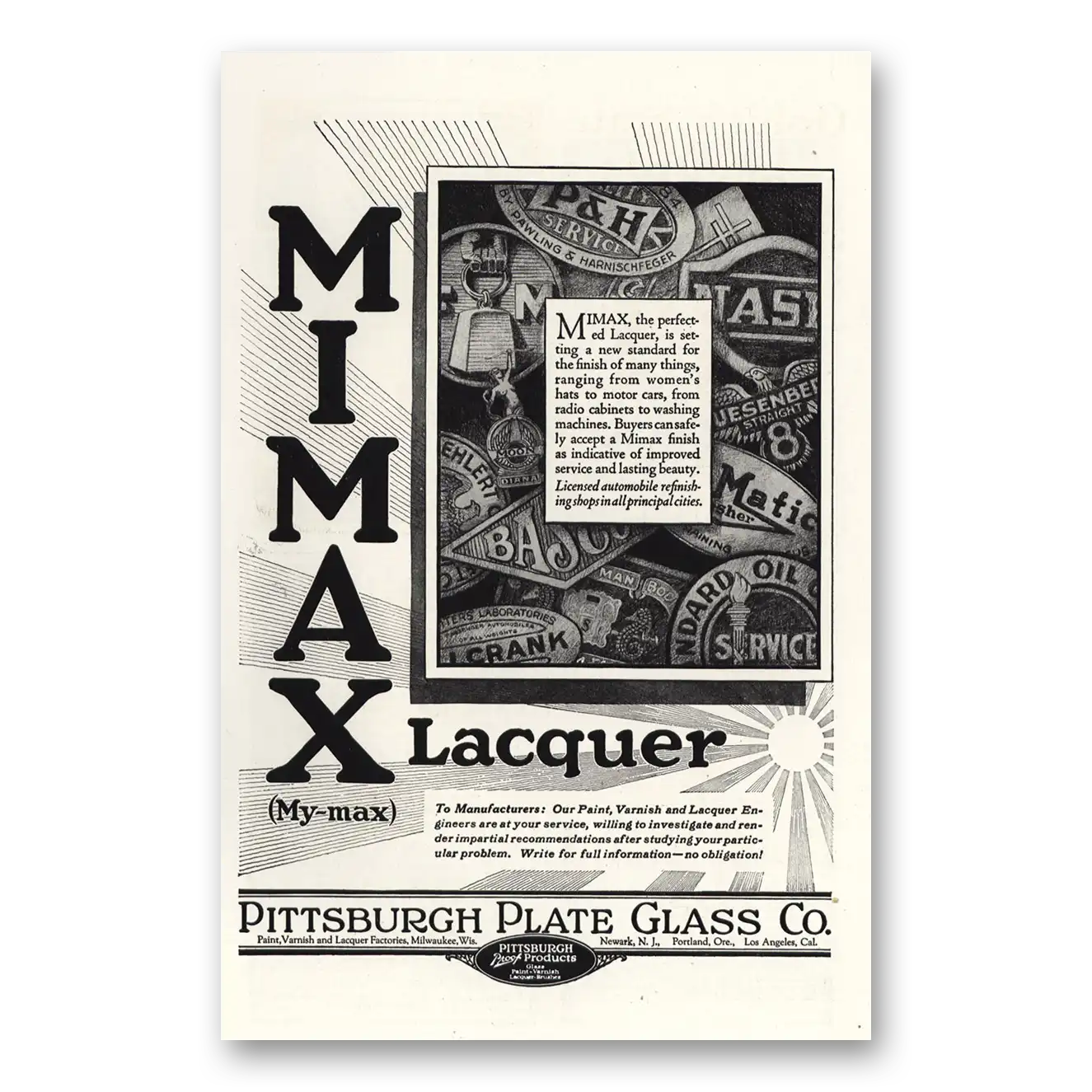 1928 PPG Pittsburgh Plate Glass Mimax Lacquer Vintage Magazine Print Ad