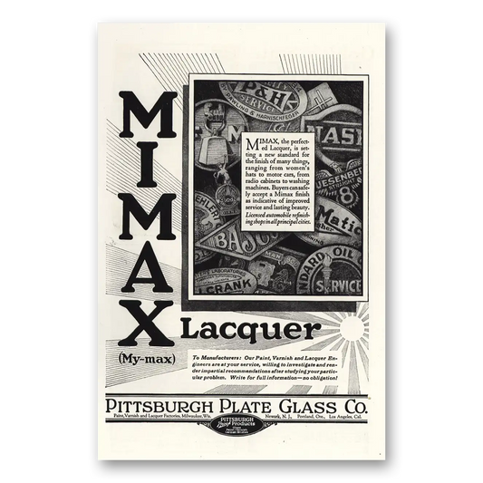 1928 PPG Pittsburgh Plate Glass Mimax Lacquer Vintage Magazine Print Ad