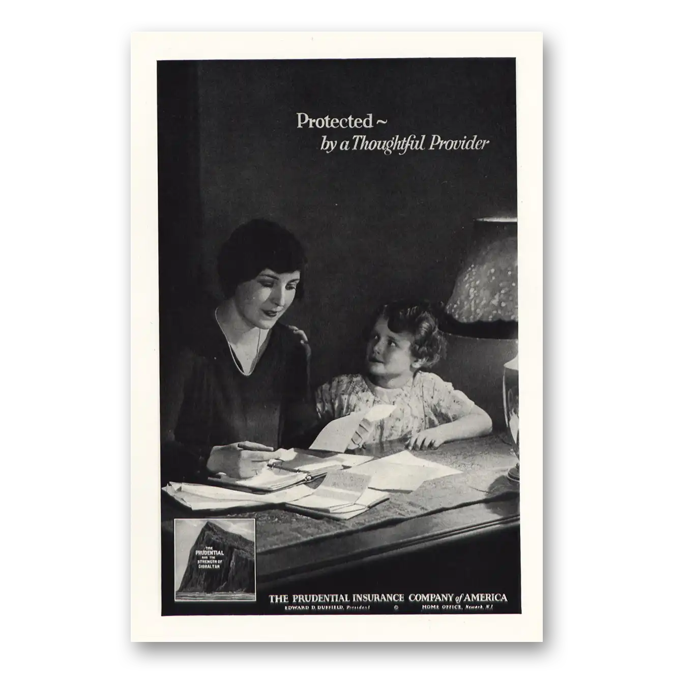 1928 Prudential Insurance Protected Thoughtful Provider Vintage Magazine Print Ad