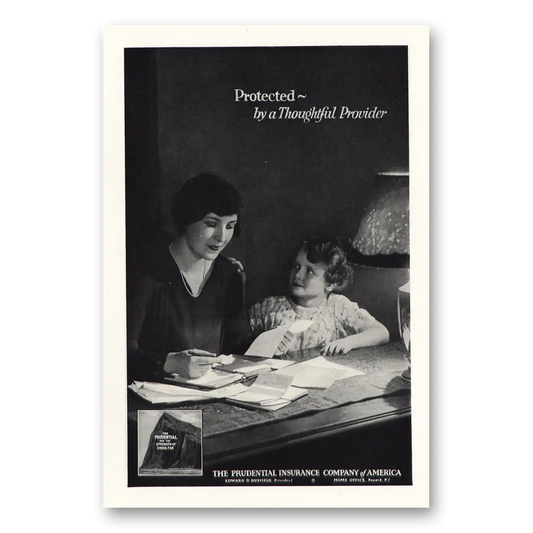 1928 Prudential Insurance Protected Thoughtful Provider Vintage Magazine Print Ad