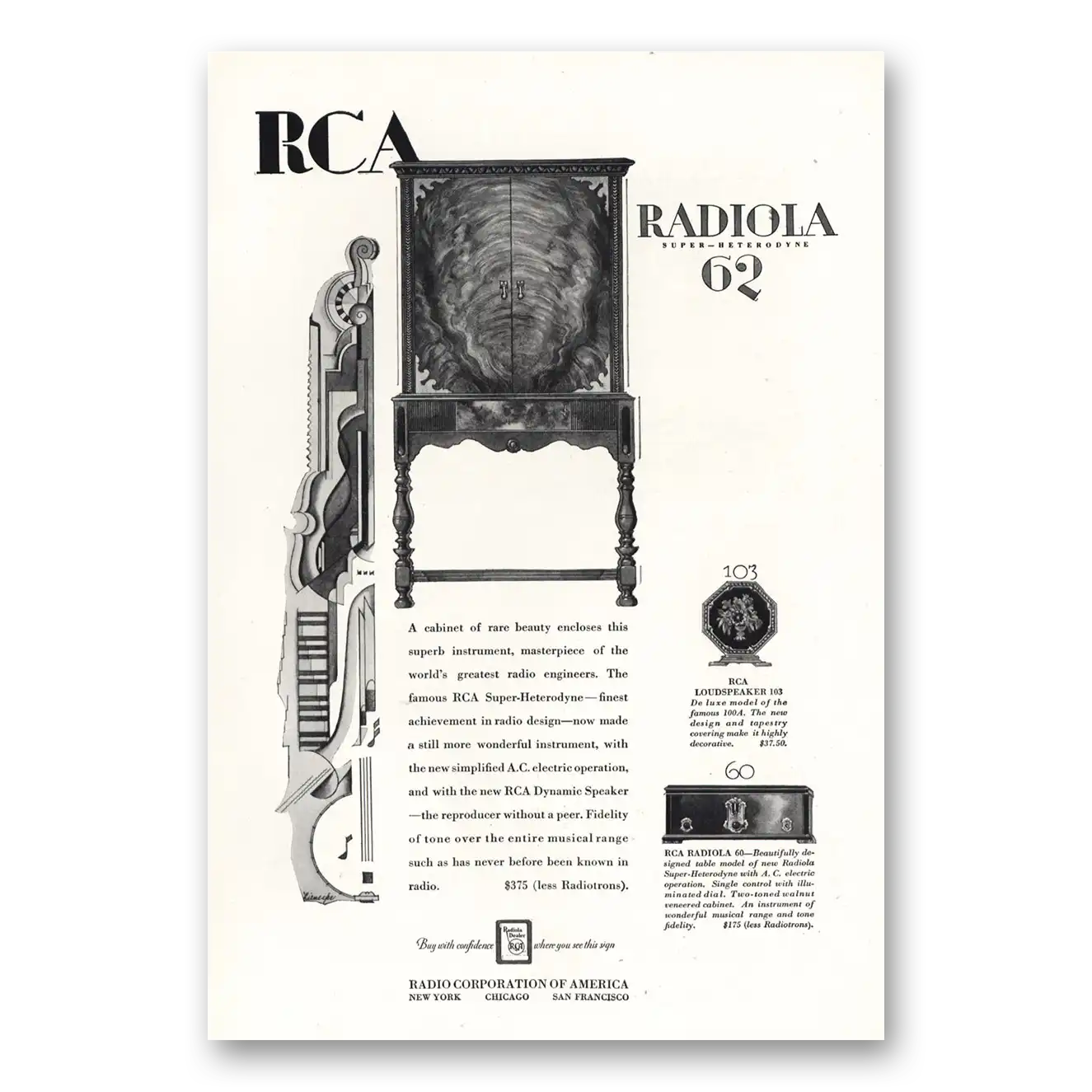 1928 RCA Radiola Radio Cabinet of Rare Beauty Vintage Magazine Print Ad