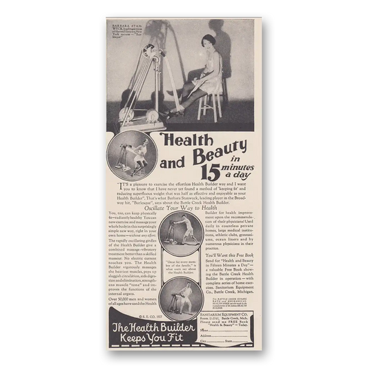 1928 Health Builder Health and Beauty 15 Minutes a Day Vintage Magazine Print Ad