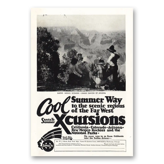 1928 Santa Fe Railway Cool Summer Way Xcursions Vintage Magazine Print Ad