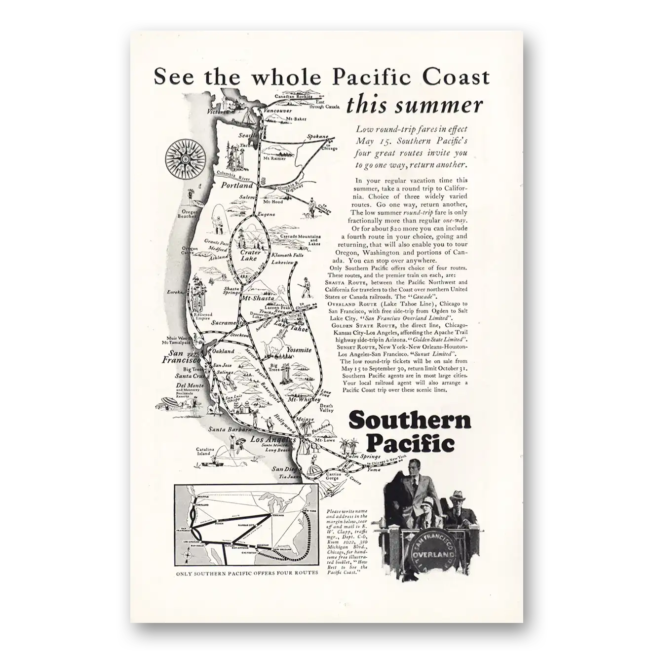 1928 Southern Pacific See the Whole Pacific Coast Vintage Magazine Print Ad