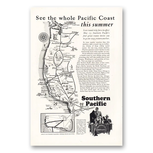 1928 Southern Pacific See the Whole Pacific Coast Vintage Magazine Print Ad