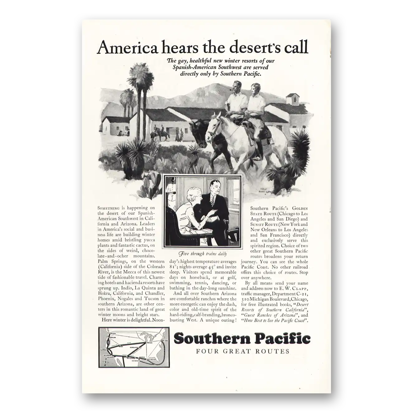 1928 Southern Pacific America Hears the Deserts Call Vintage Magazine Print Ad