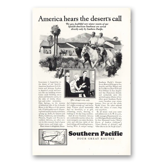 1928 Southern Pacific America Hears the Deserts Call Vintage Magazine Print Ad