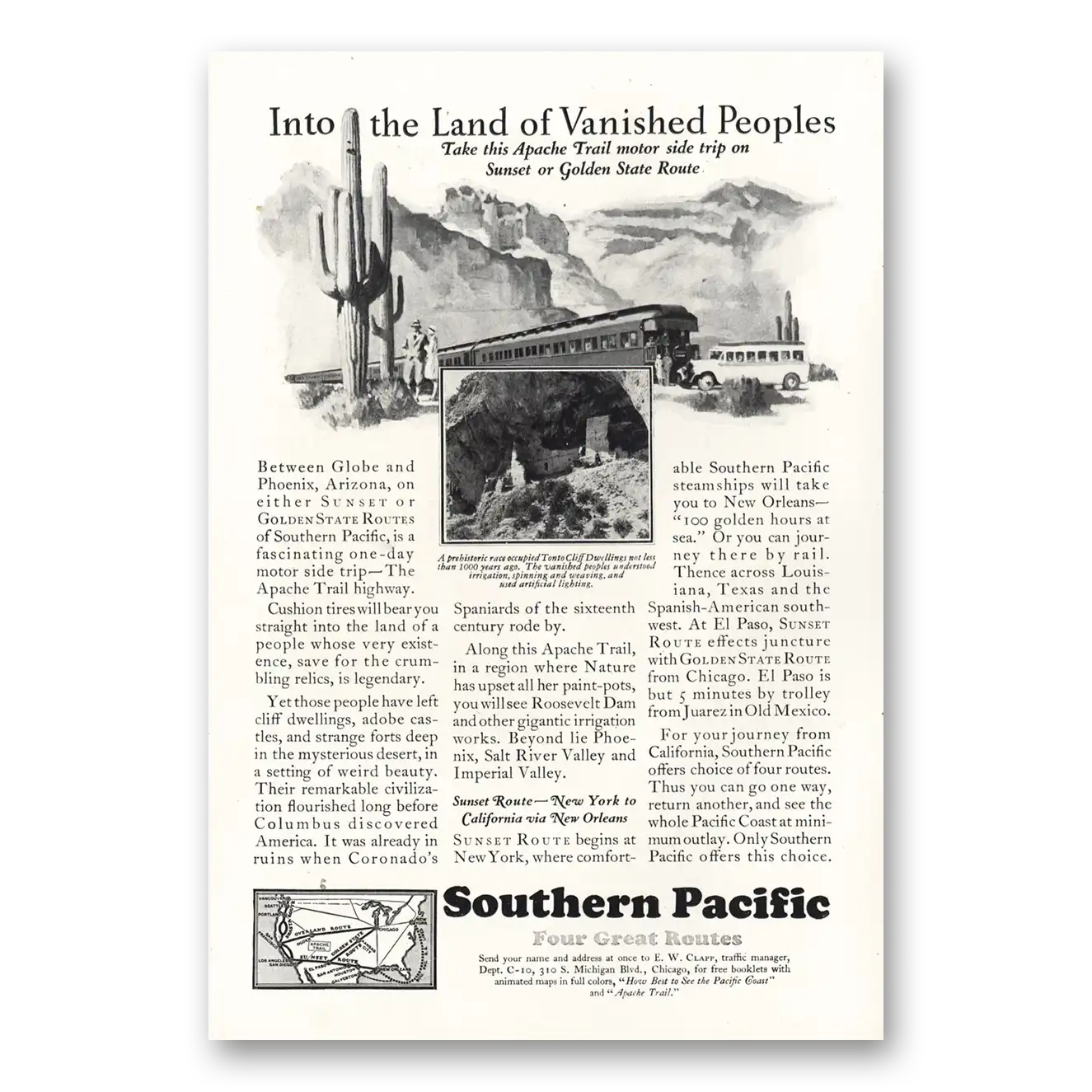 1928 Southern Pacific Into the Land of Vanished Peoples Vintage Magazine Print Ad