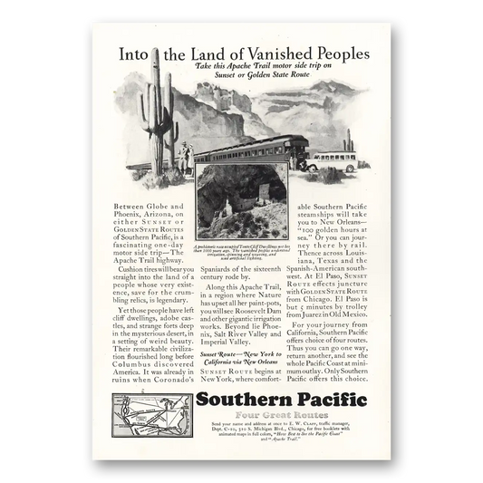 1928 Southern Pacific Into the Land of Vanished Peoples Vintage Magazine Print Ad