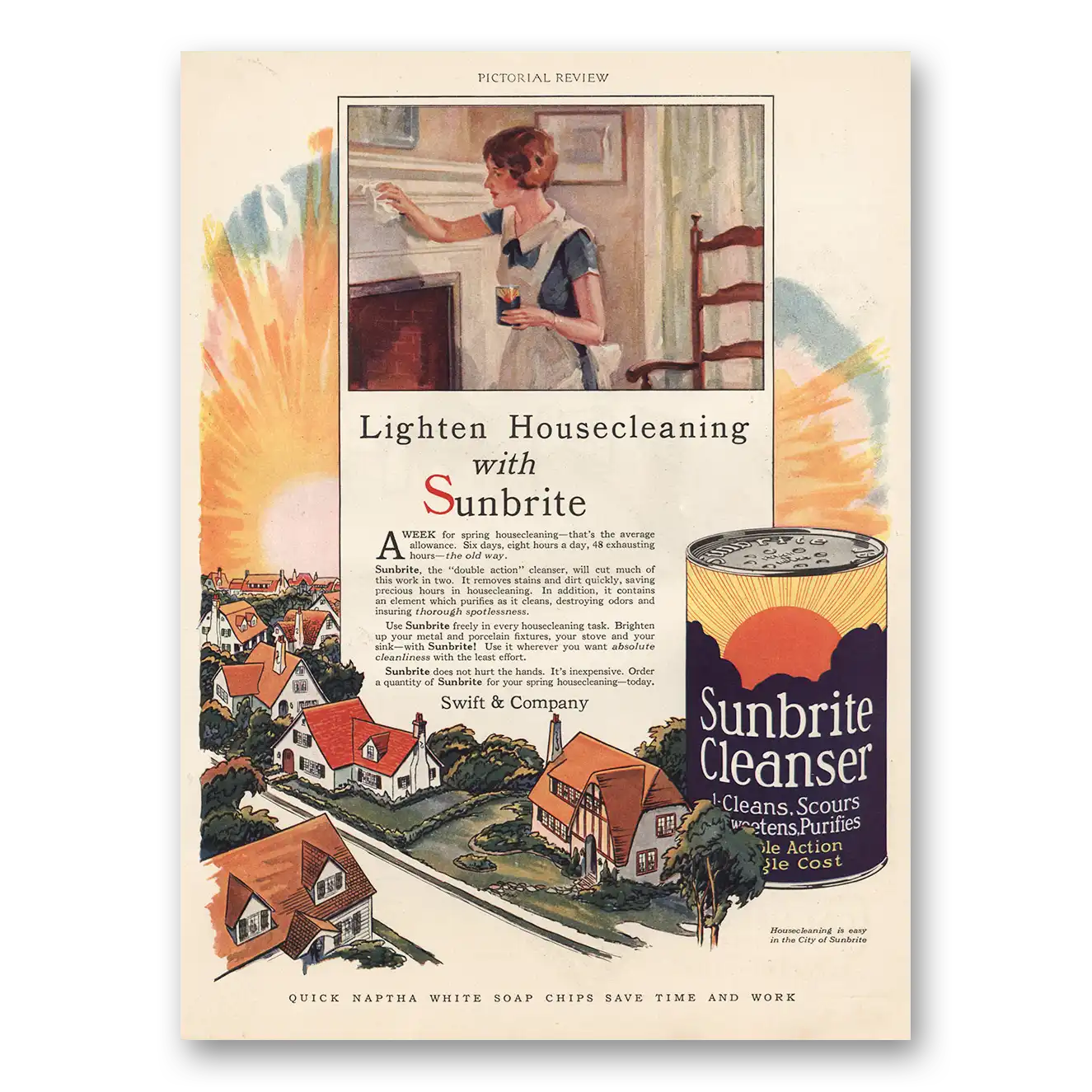 1928 Sunbrite Cleanser Lighten Housecleaning Vintage Magazine Print Ad