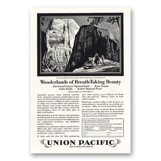 1928 Union Pacific Railroad Wonderlands Breath Taking Beauty Vintage Magazine Print Ad