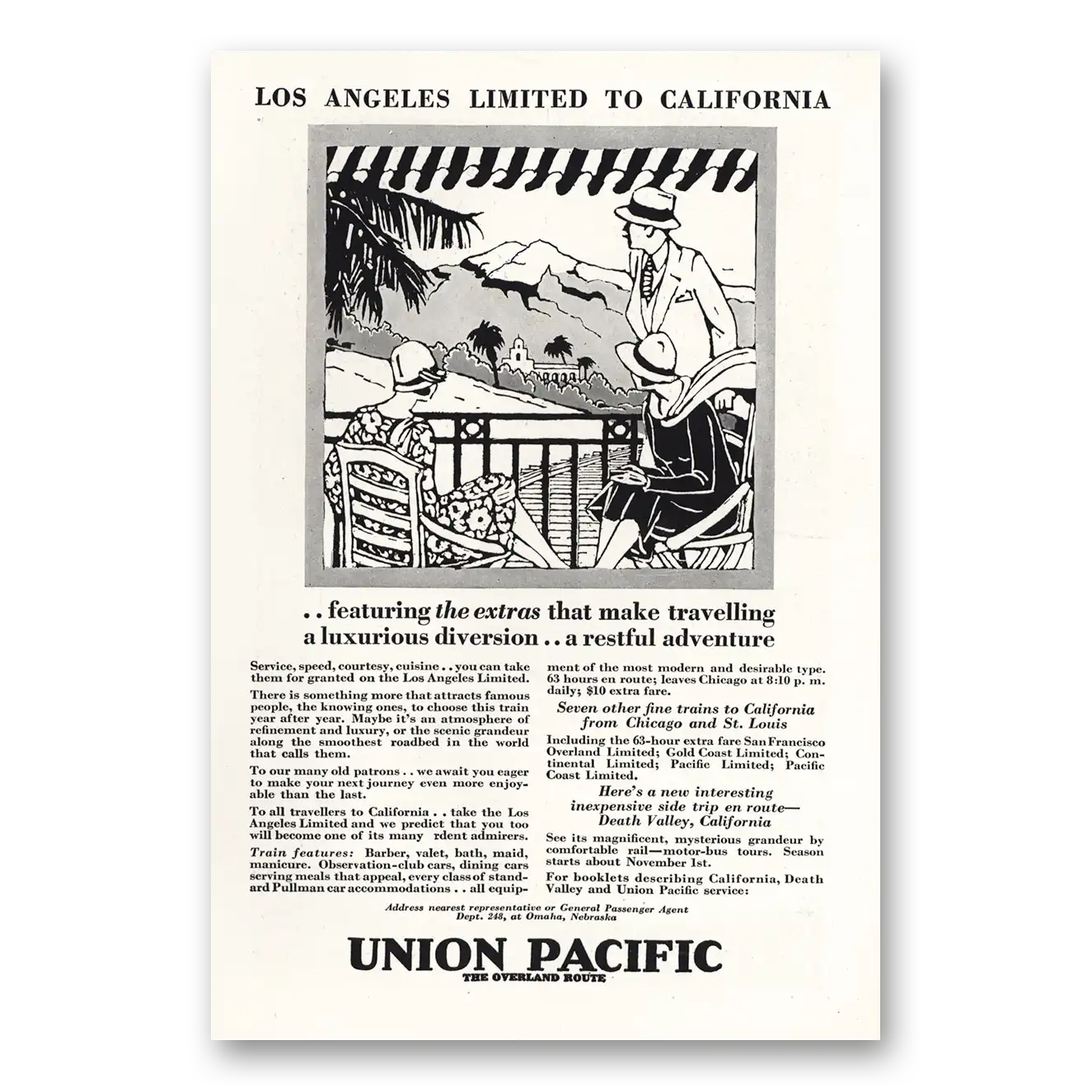 1928 Union Pacific Railroad Los Angeles Limited to California Vintage Magazine Print Ad