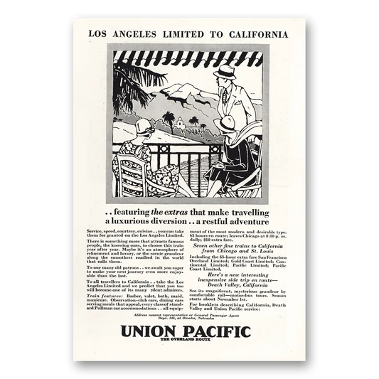 1928 Union Pacific Railroad Los Angeles Limited to California Vintage Magazine Print Ad