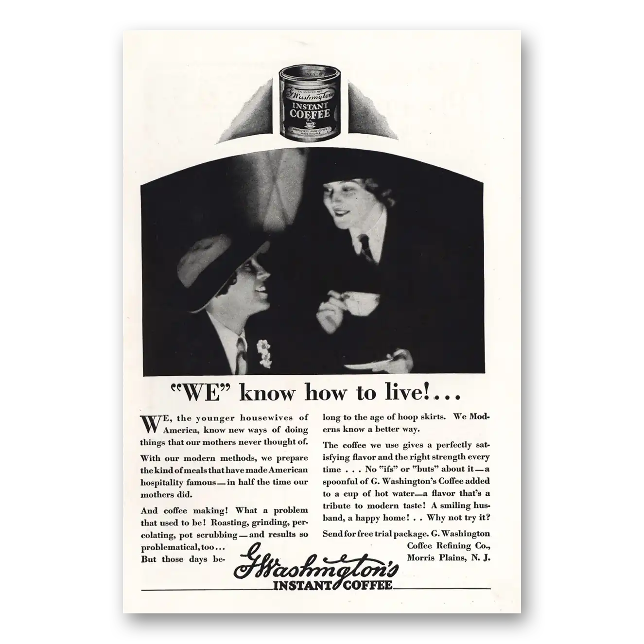 1928 Washington Coffee We Know How to Live Vintage Magazine Print Ad