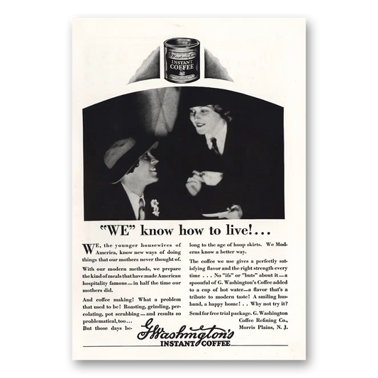 1928 Washington Coffee We Know How to Live Vintage Magazine Print Ad