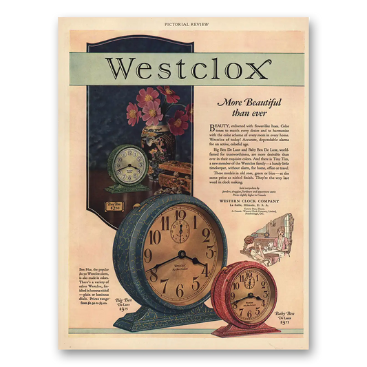 1928 Westclox More Beautiful Than Ever Vintage Magazine Print Ad