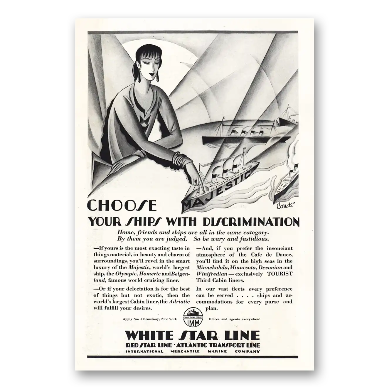 1928 White Star Line Choose Ships With Discrimination Vintage Magazine Print Ad