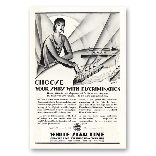 1928 White Star Line Choose Ships With Discrimination Vintage Magazine Print Ad