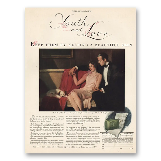 1928 Woodbury Facial Soap Youth and Love Vintage Magazine Print Ad