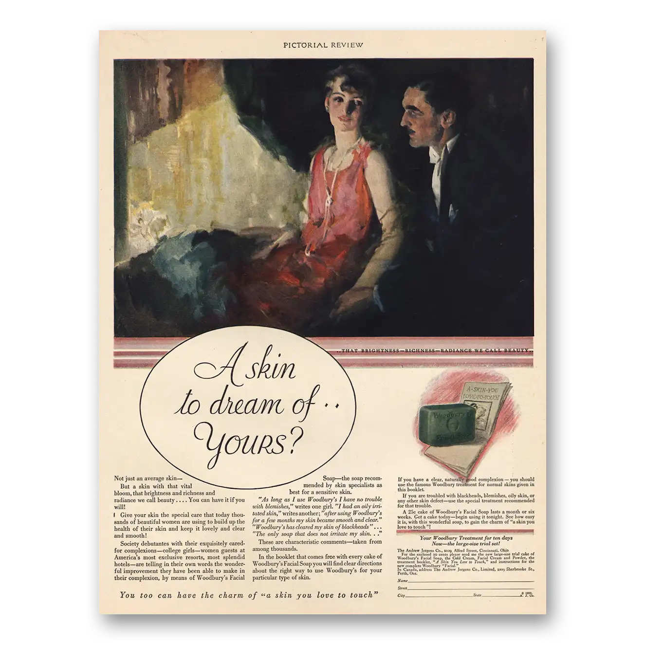 1928 Woodbury Facial Soap Skin to Dream of Yours Vintage Magazine Print Ad