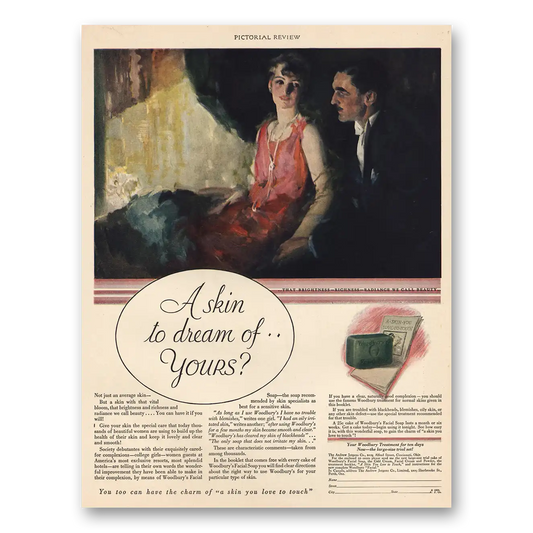 1928 Woodbury Facial Soap Skin to Dream of Yours Vintage Magazine Print Ad