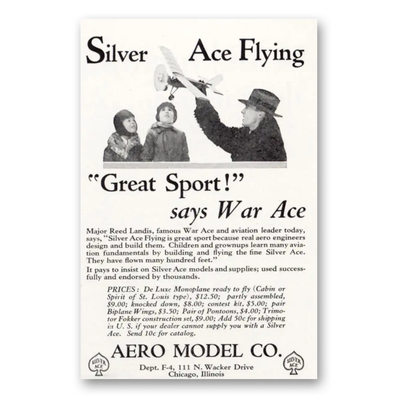 1929 Aero Model Silver Ace Flying Vintage Magazine Print Ad