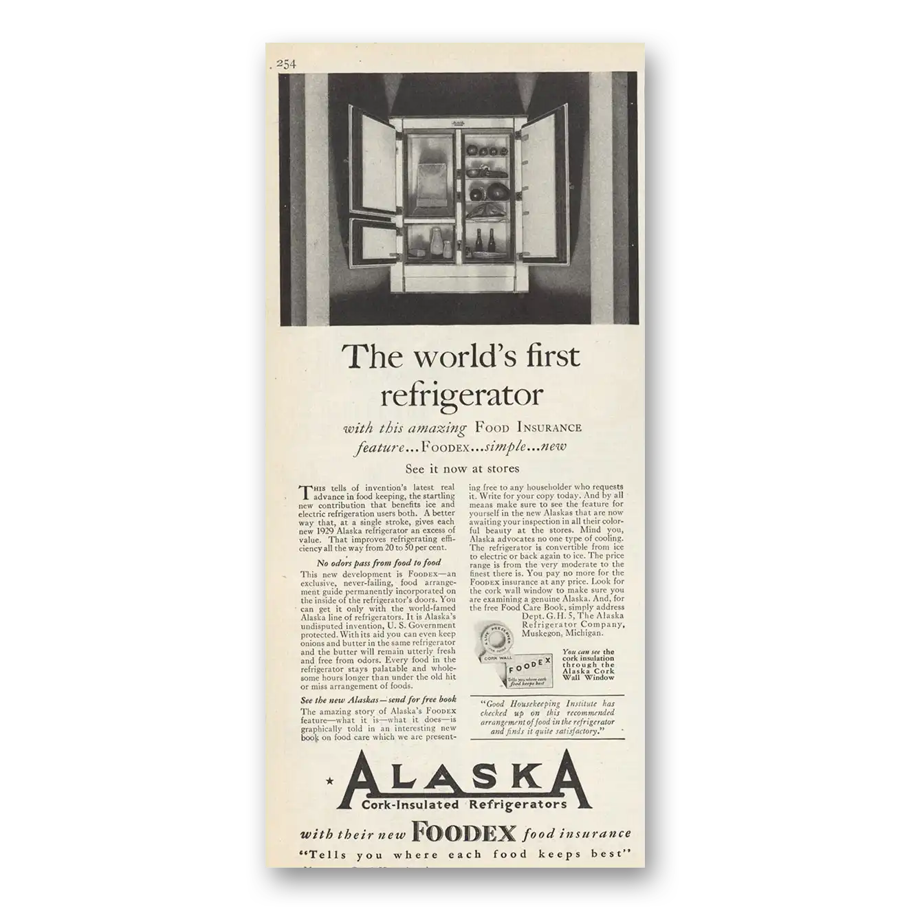 1929 Alaska Refrigerator Cork Insulated Refrigerators Worlds First Vintage Magazine Print Ad