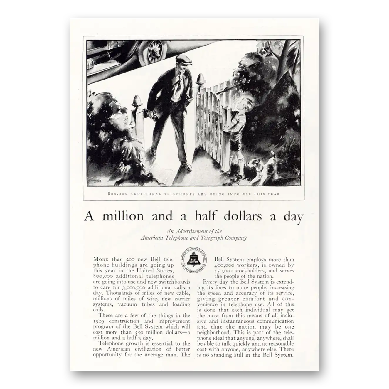 1929 American Telephone Million And a Half Dollars a Day Vintage Magazine Print Ad