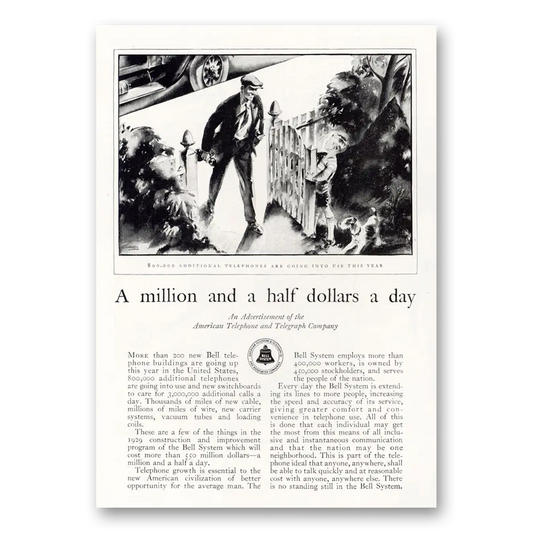 1929 American Telephone Million And a Half Dollars a Day Vintage Magazine Print Ad