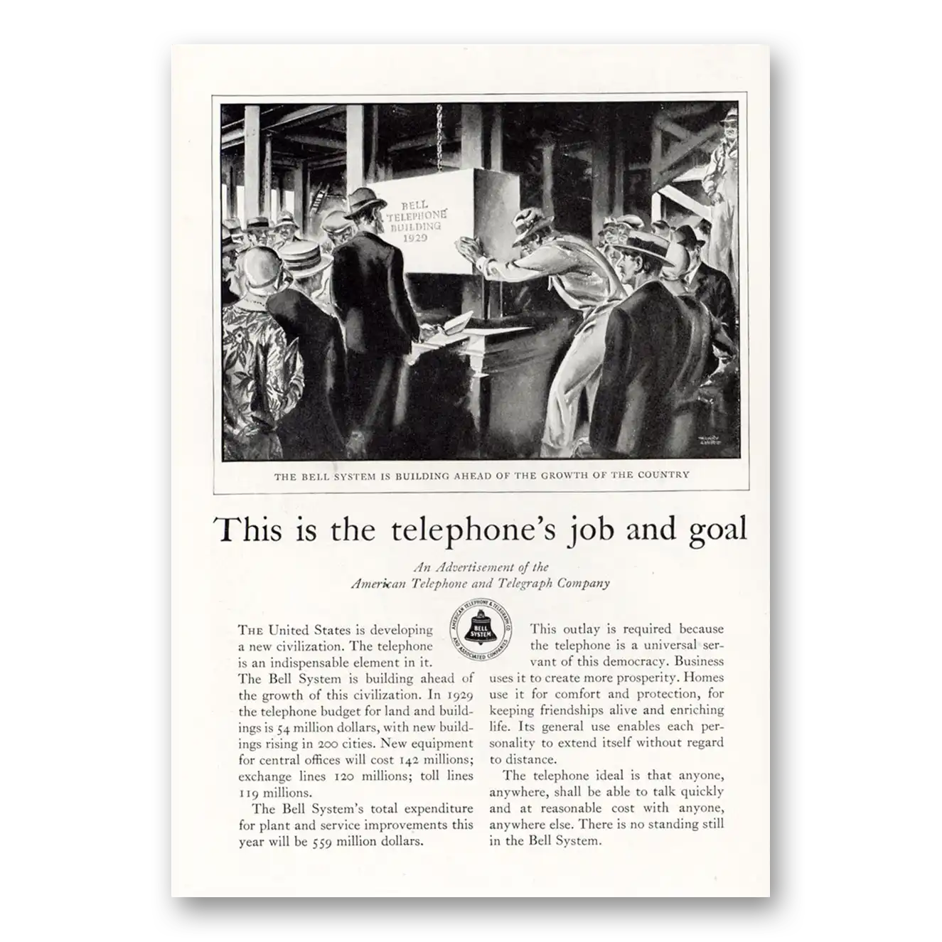 1929 American Telephone Job and Goal Vintage Magazine Print Ad