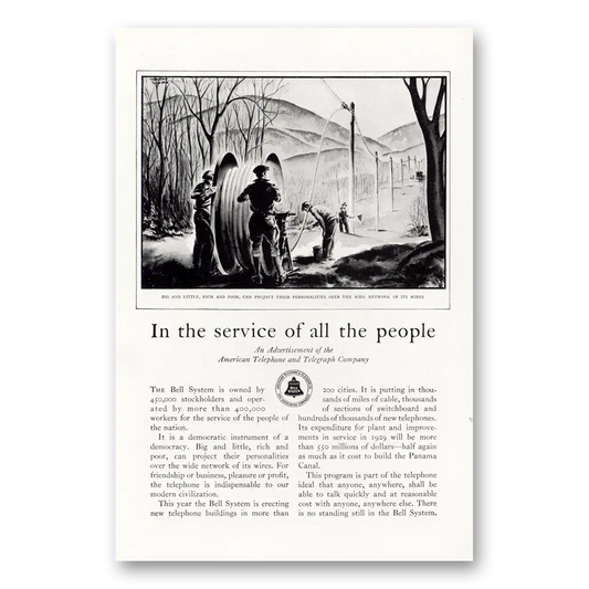 1929 American Telephone Service of All the People Vintage Magazine Print Ad