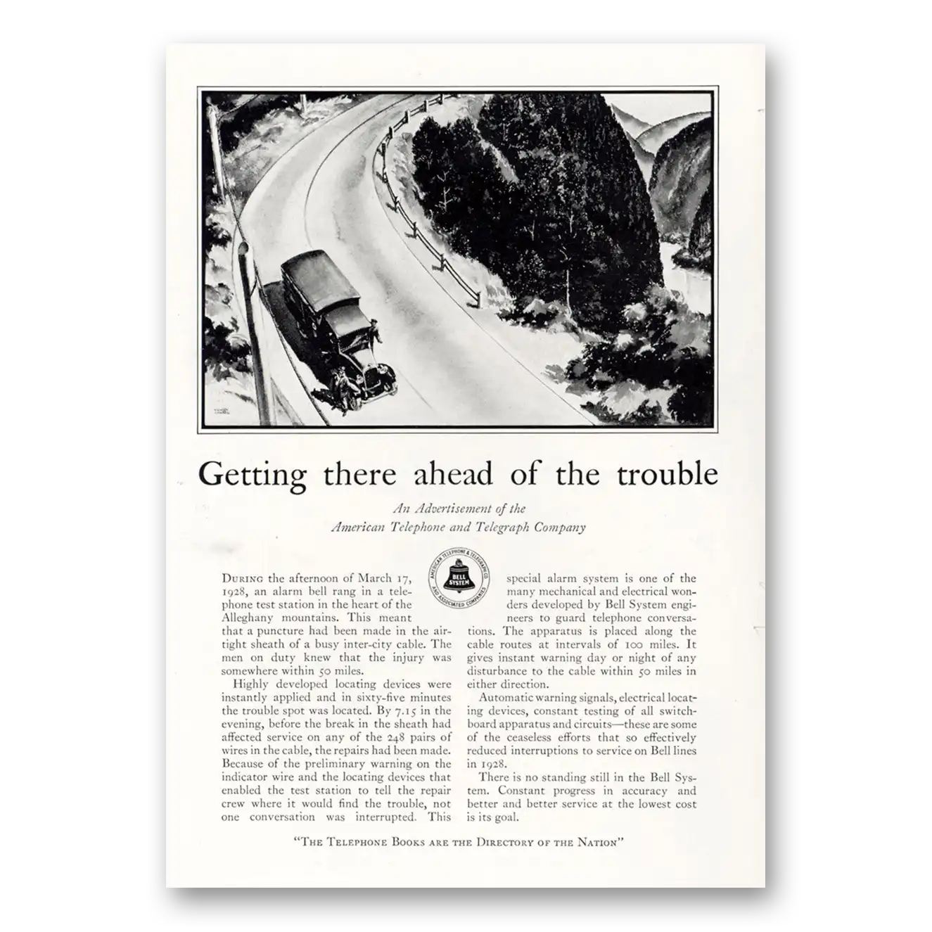 1929 American Telephone Getting There Ahead of Trouble Vintage Magazine Print Ad