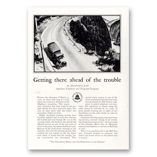 1929 American Telephone Getting There Ahead of Trouble Vintage Magazine Print Ad