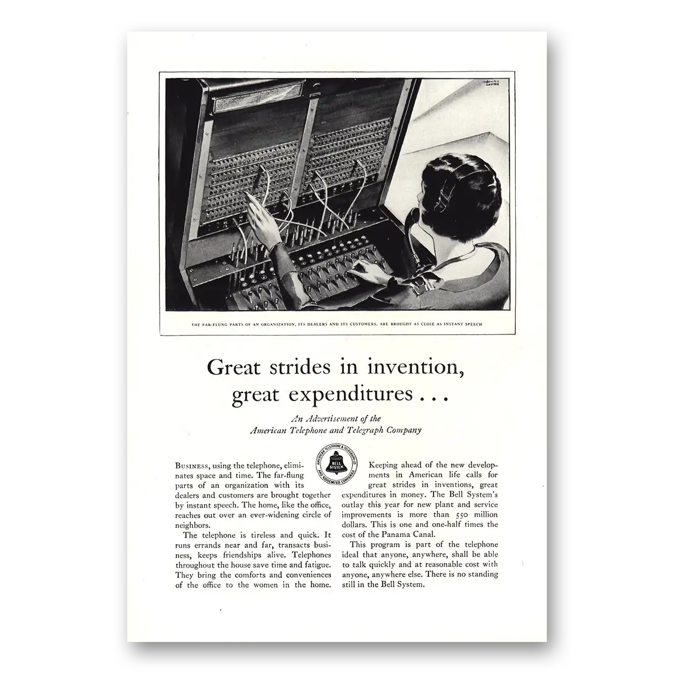 1929 American Telephone Great Strides In Invention Vintage Magazine Print Ad