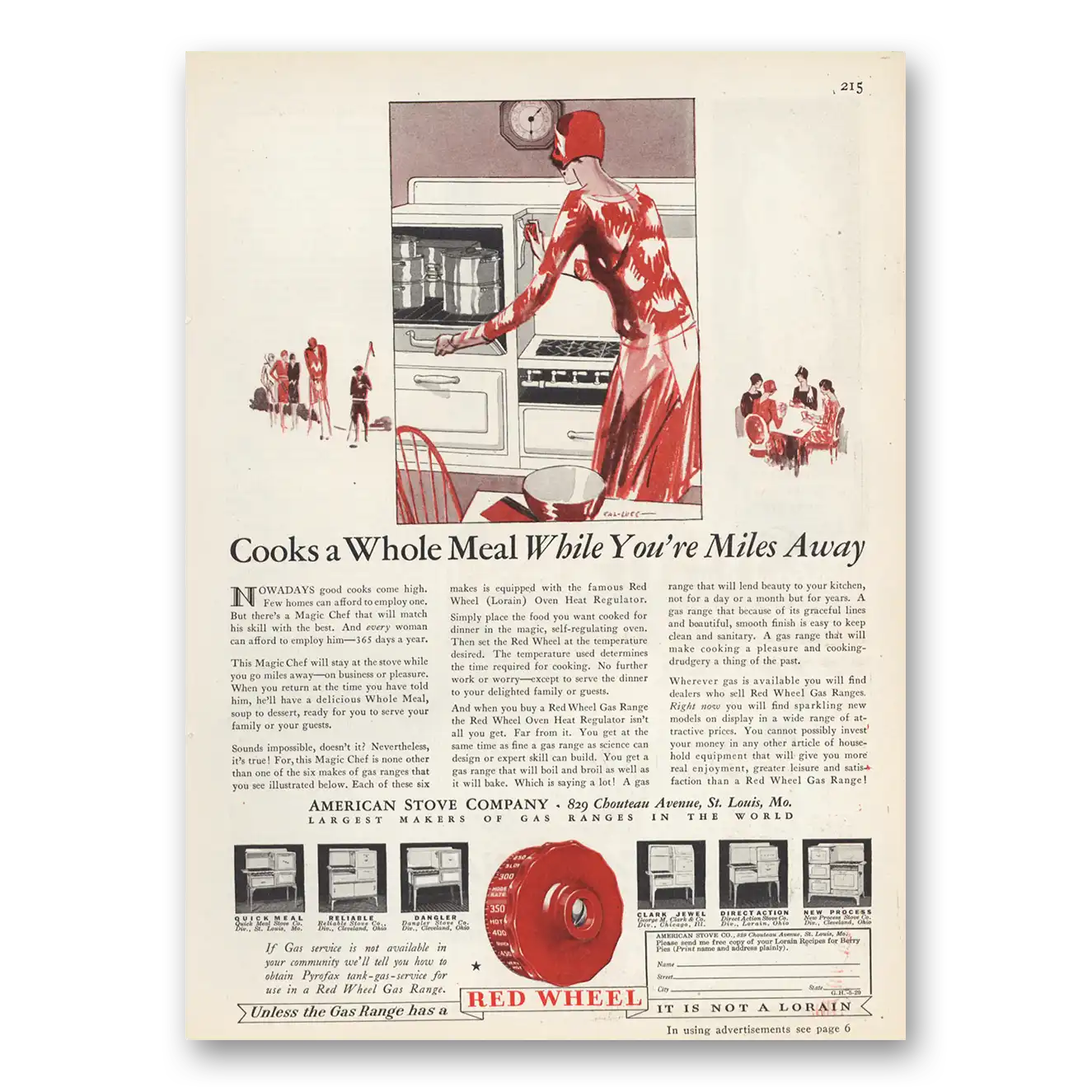 1929 American Stove Cooks a Whole Meal While You're Miles Away Vintage Magazine Print Ad