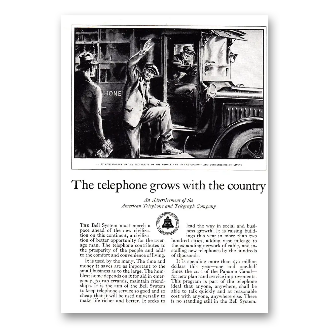 1929 American Telephone Telephone Grows with the Country Vintage Magazine Print Ad