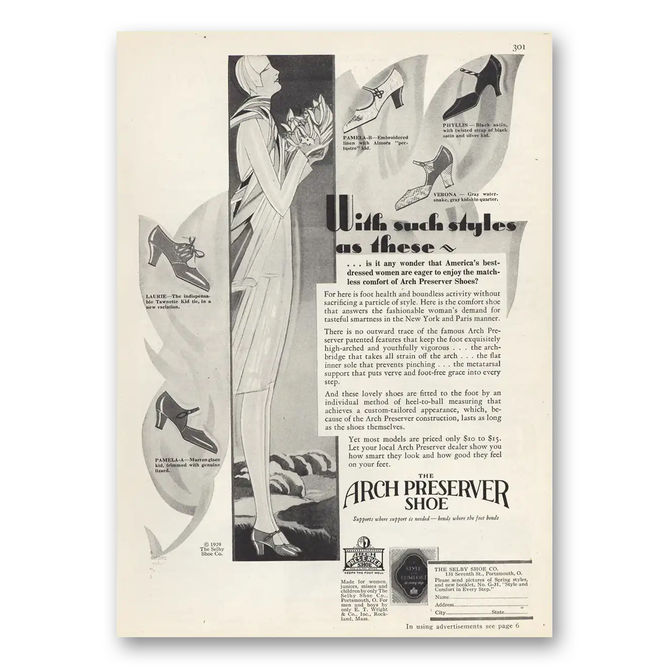 1929 Selby Shoe Arch Preserver Shoe With Such Styles As These Vintage Magazine Print Ad