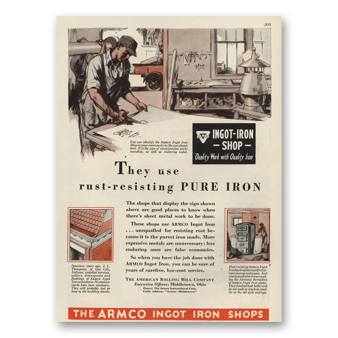 1929 Armco Ingot Iron Shop Ingot Iron Shops Rust Resisting Pure Iron Vintage Magazine Print Ad