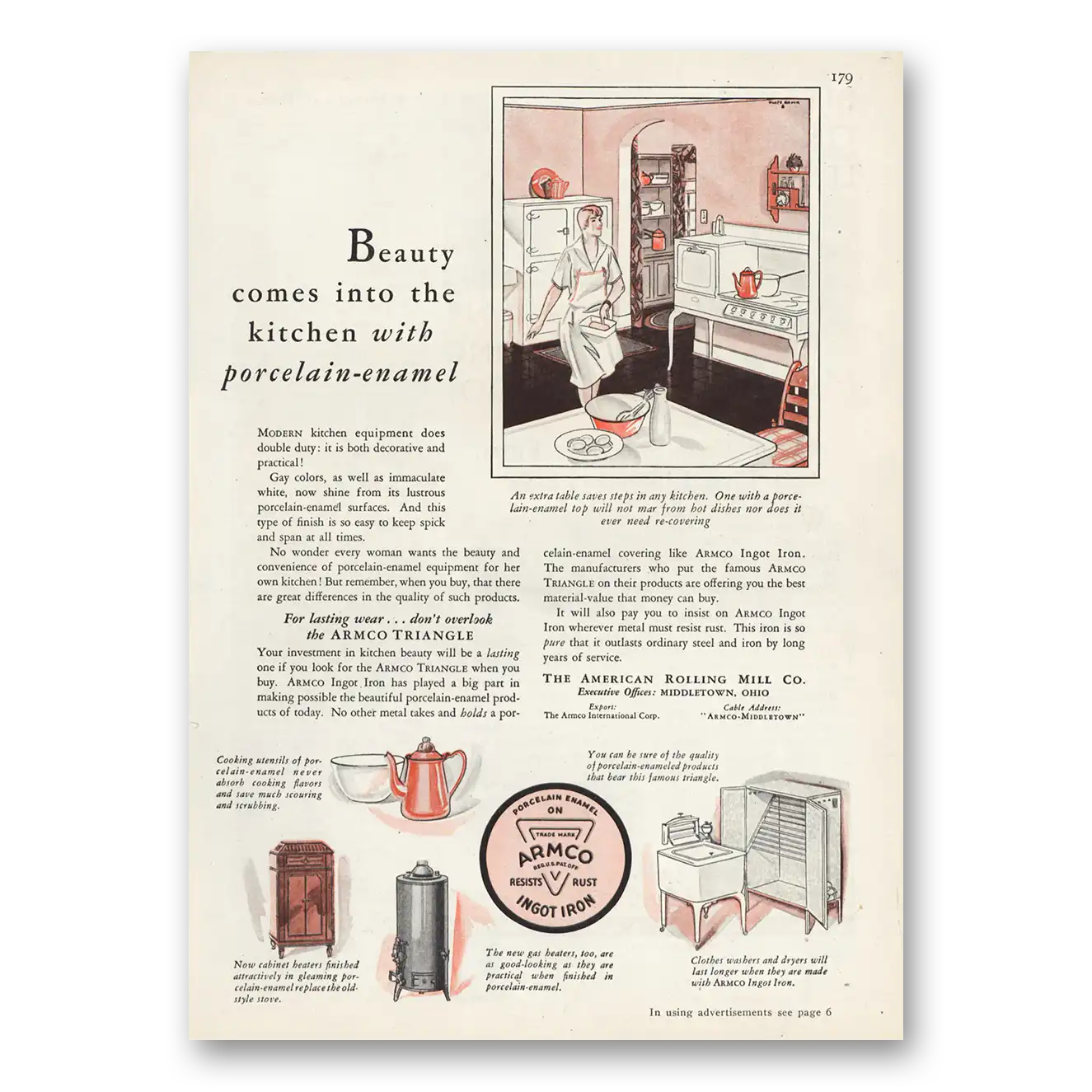 1929 Armco Ingot Iron Shop Beauty Comes Into the Kitchen Porcelain Enamel Vintage Magazine Print Ad